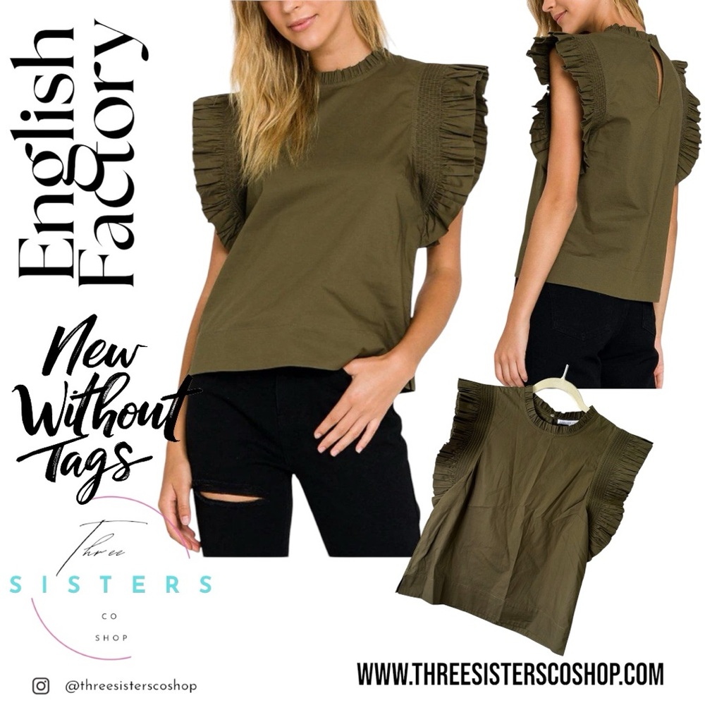 English Factory Ruffle Sleeve Poplin Top